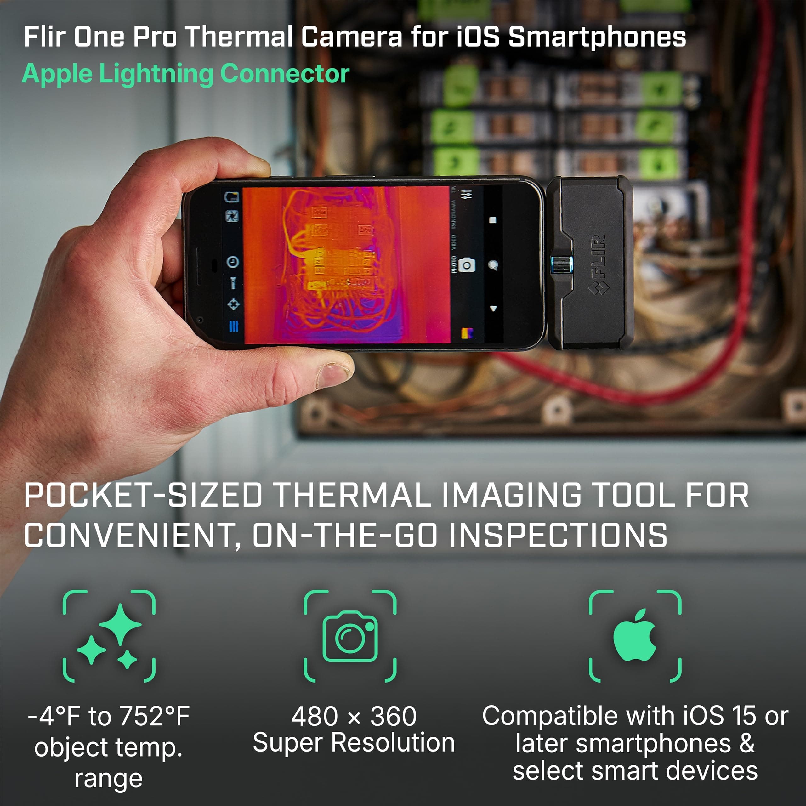 Flir One Pro - Thermal Imaging Camera for iOS Smartphones (iPhone 14 and Older w/Lightning Port), 480x360 Super Resolution (160x120 Native IR) - Image 2