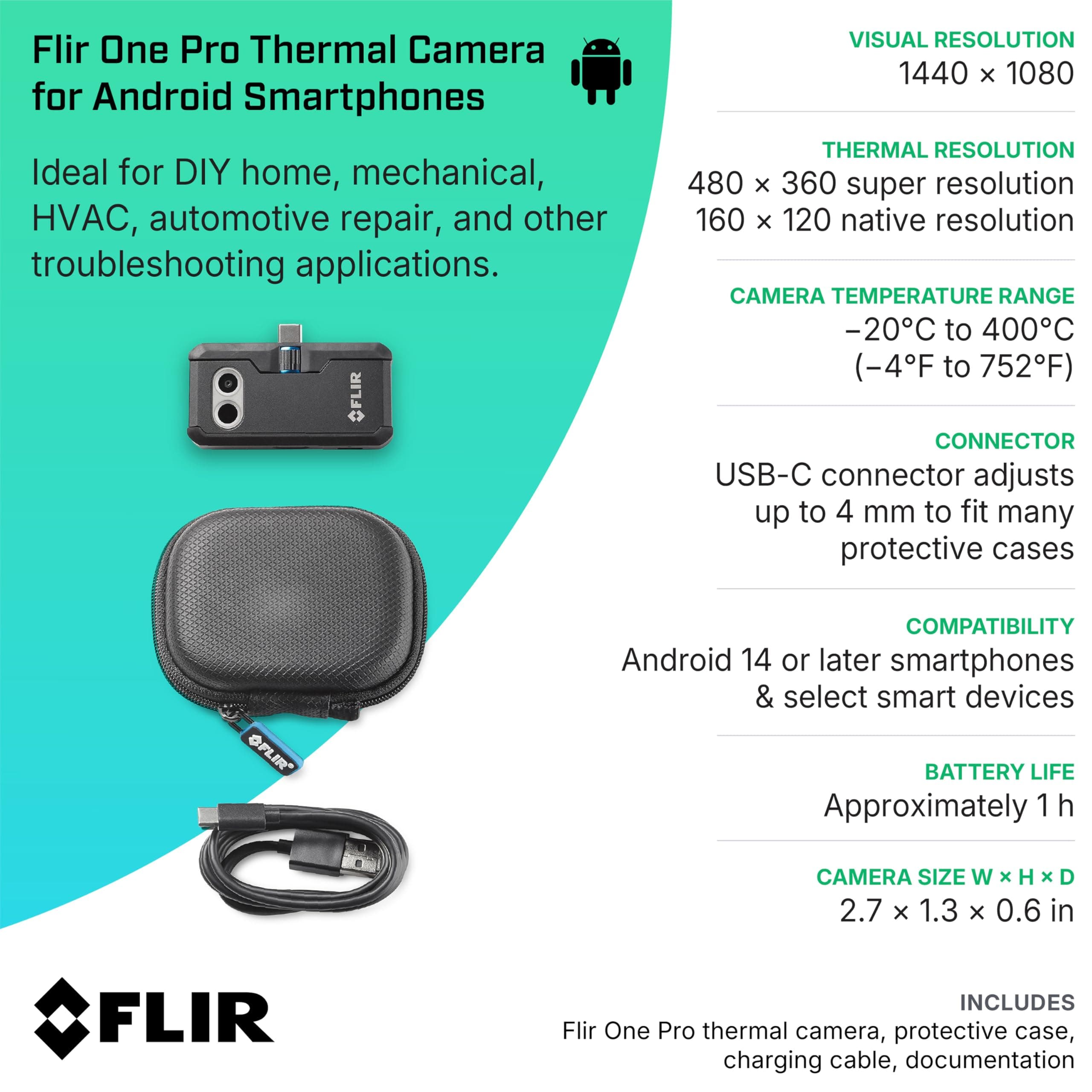 Flir One Pro - Thermal Imaging Camera for Android Smartphones (USB-C), 480x360 Super Resolution (160x120 Native IR) - Image 9
