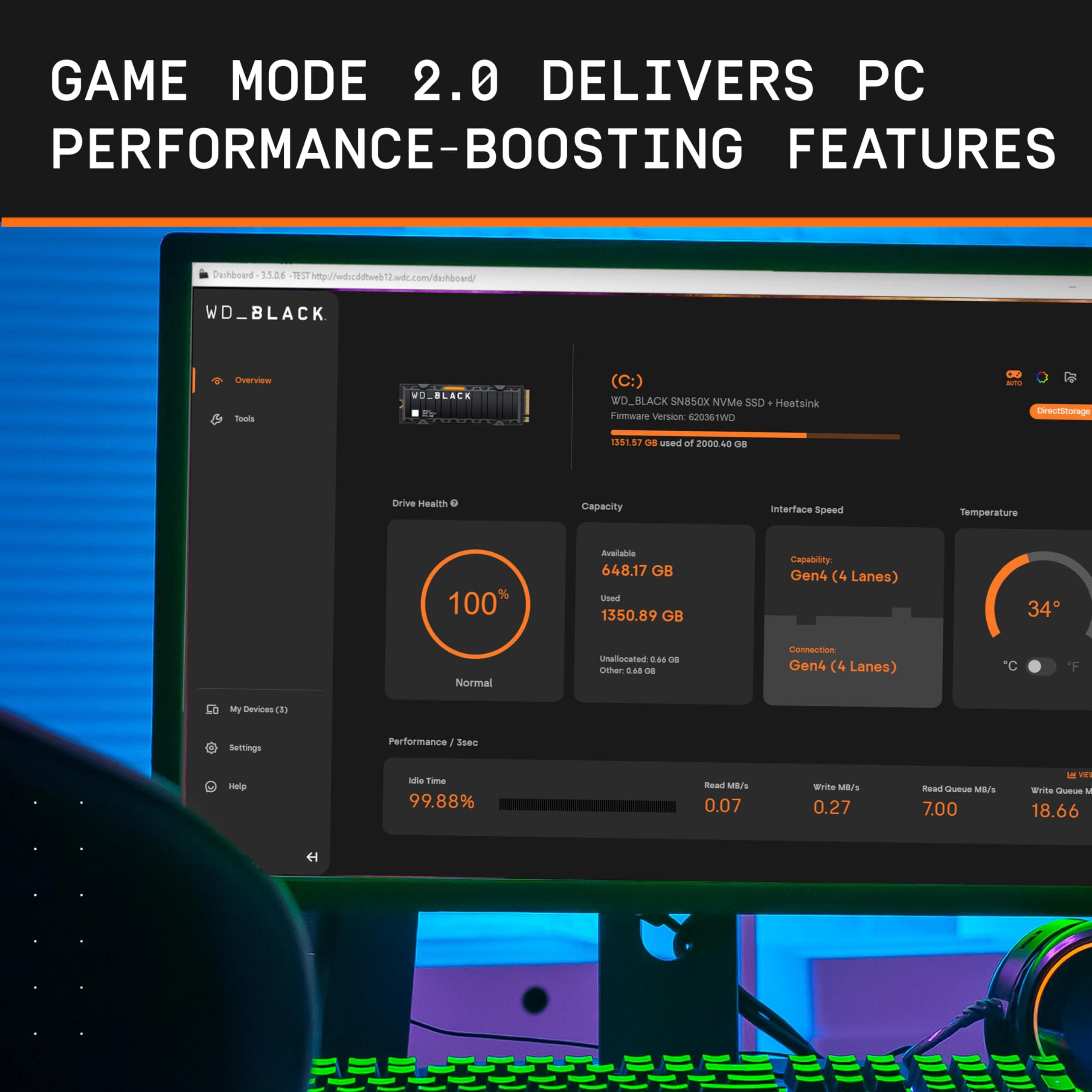 WD_BLACK SN850X 2TB NVMe SSD - M.2 2280, Up to 7,300 MB/s Read speeds, Up to 6,300 MB/s write speeds, Gaming Expansion, High Performance Internal Solid State Drive - WDS200T2X0E - Image 7