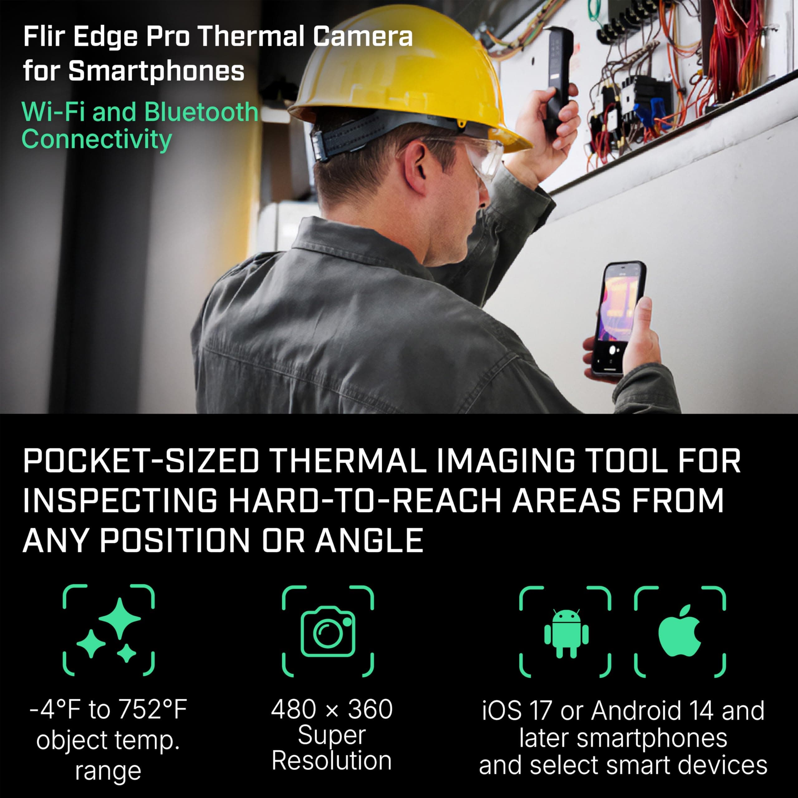 Flir Edge Pro - Wireless Bluetooth Thermal Imaging Camera for Smartphones, Compatible with All iOS and Android Devices, 480x360 Super Resolution (160x120 Native IR) - Image 2