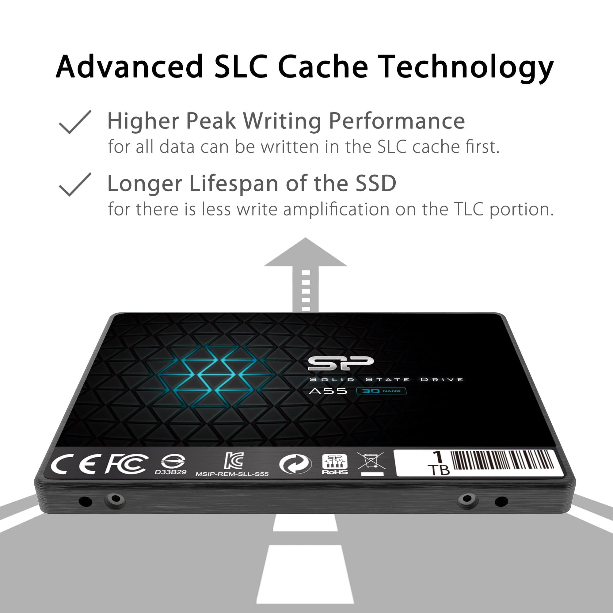 Silicon Power 1TB SSD 3D NAND A55 SLC Cache Performance Boost SATA III 2.5" 7mm (0.28") Internal Solid State Drive (SP001TBSS3A55S25) - Image 4