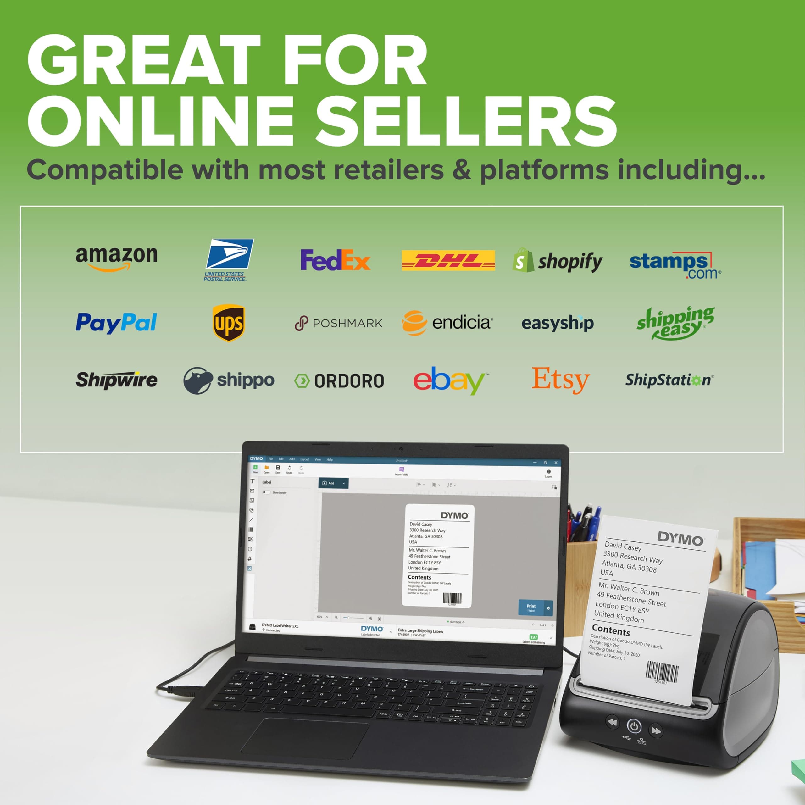 DYMO LabelWriter 5XL Label Printer Bundle Prints Extra-Wide ShippingLabels (UPS USPS) from Amazon eBay and More Perfect for eCommerce Sellers Includes 5 Extra-Large Shipping Labels (1100 Total) - Image 6