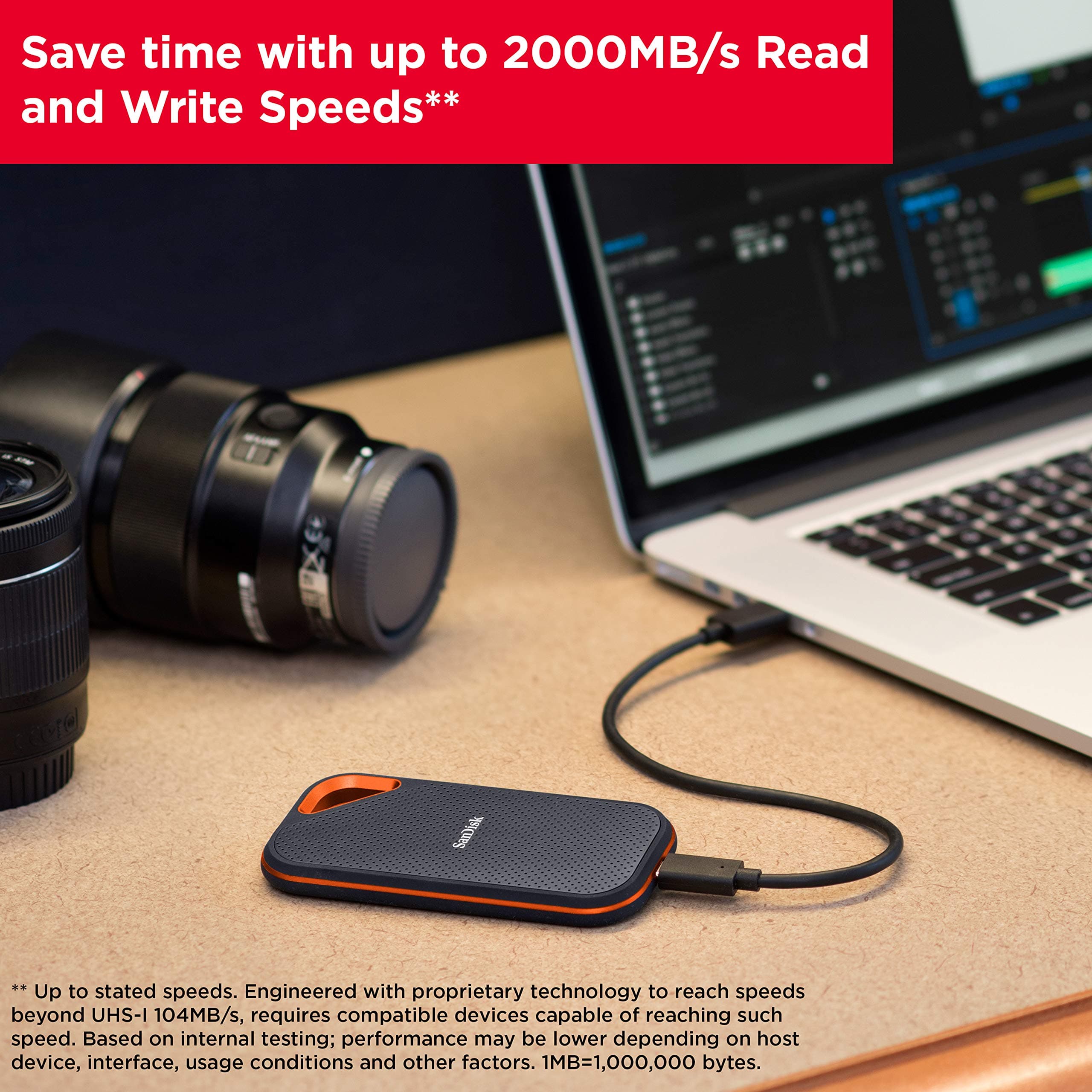SANDISK 2TB Extreme PRO Portable SSD - Up to 2000MB/s - USB-C, USB 3.2 Gen 2x2, IP65 Water and Dust Resistance, Updated Firmware - External Solid State Drive - SDSSDE81-2T00-G25 - Image 5