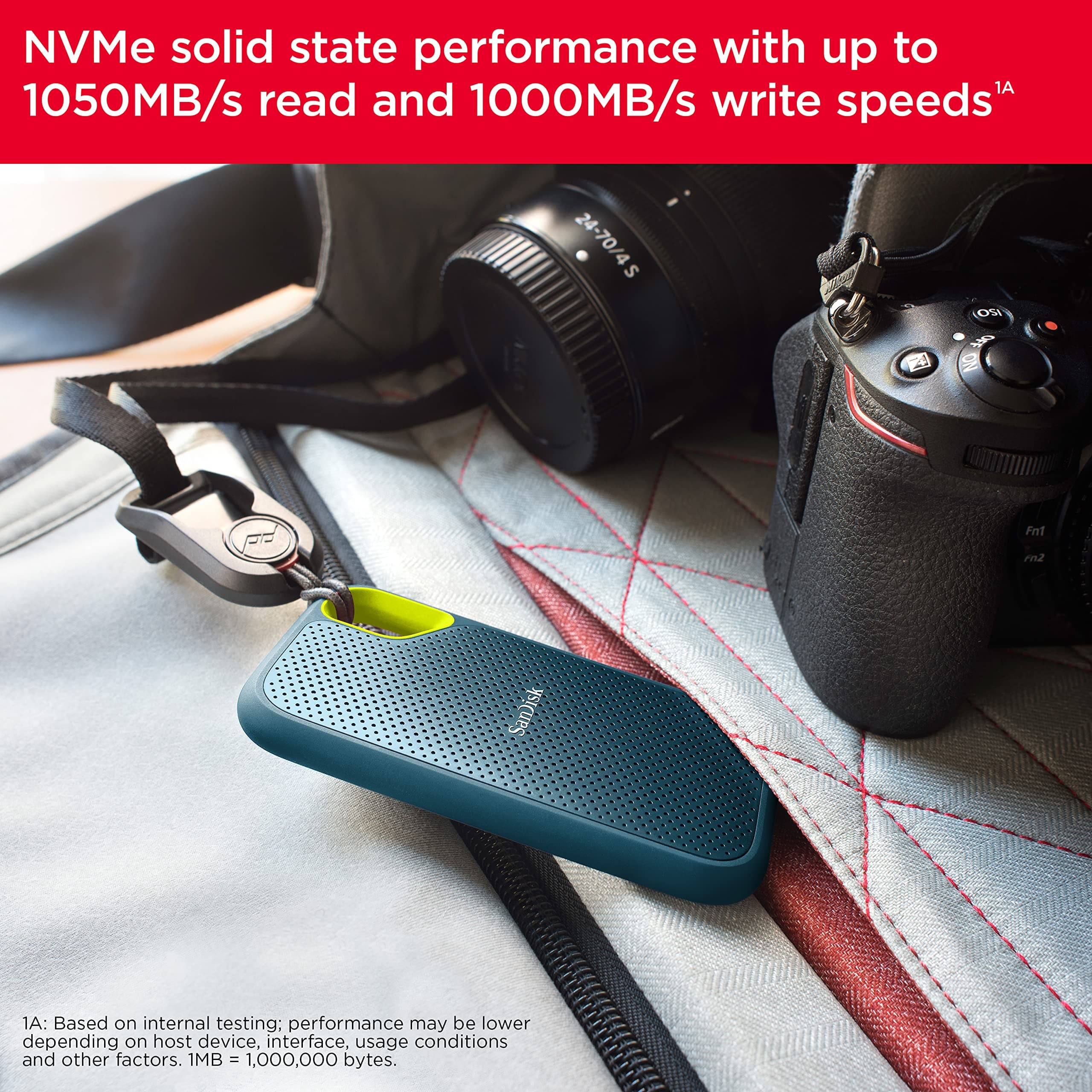 SANDISK 2TB Extreme Portable SSD - Up to 1050MB/s, USB-C, USB 3.2 Gen 2, IP65 Water and dust Resistance, Updated Firmware, Monterey - External Solid State Drive - SDSSDE61-2T00-G25M - Image 4