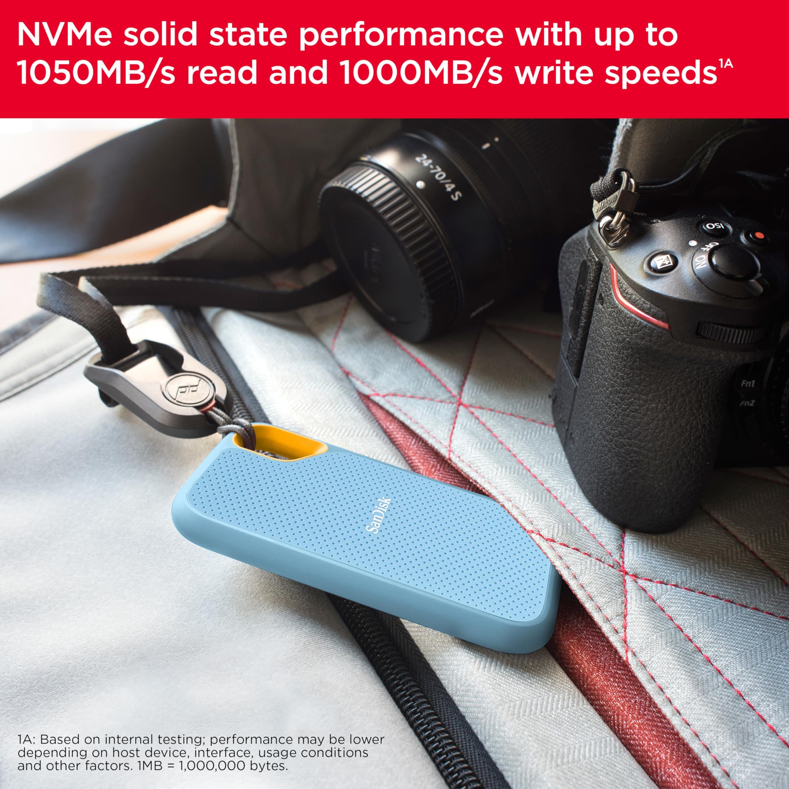SANDISK 4TB Extreme Portable SSD - Up to 1050MB/s, USB-C, USB 3.2 Gen 2, IP65 Water and dust Resistance, Updated Firmware, Sky Blue - External Solid State Drive - SDSSDE61-4T00-G25B - Image 5