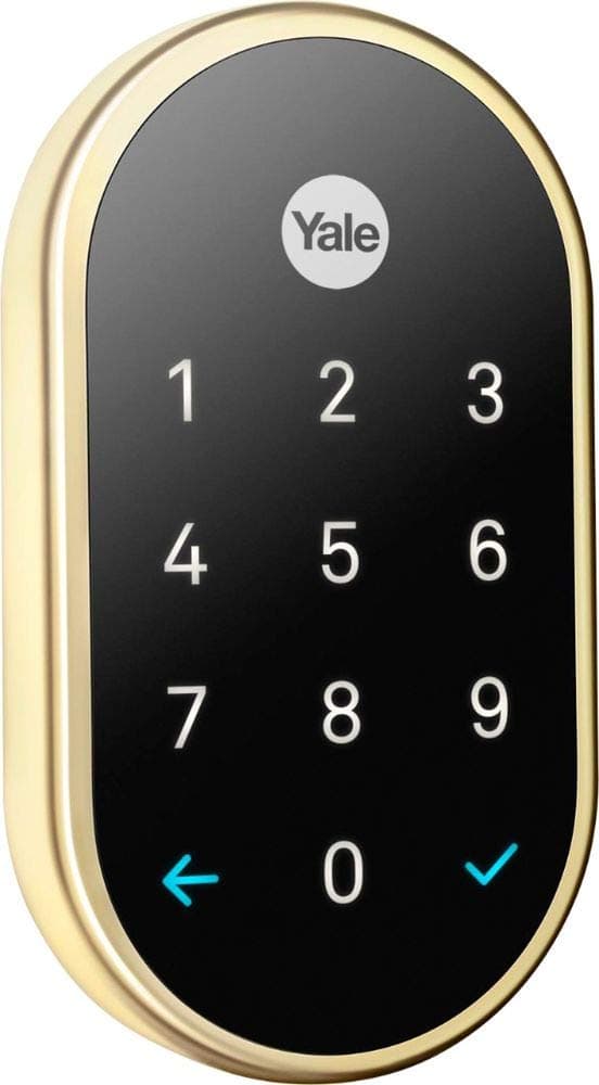 Google Nest x Yale Lock - Tamper-Proof Smart Lock for Keyless Entry - Keypad Deadbolt Lock for Front Door - Works with Nest Secure Alarm System - Polished Brass