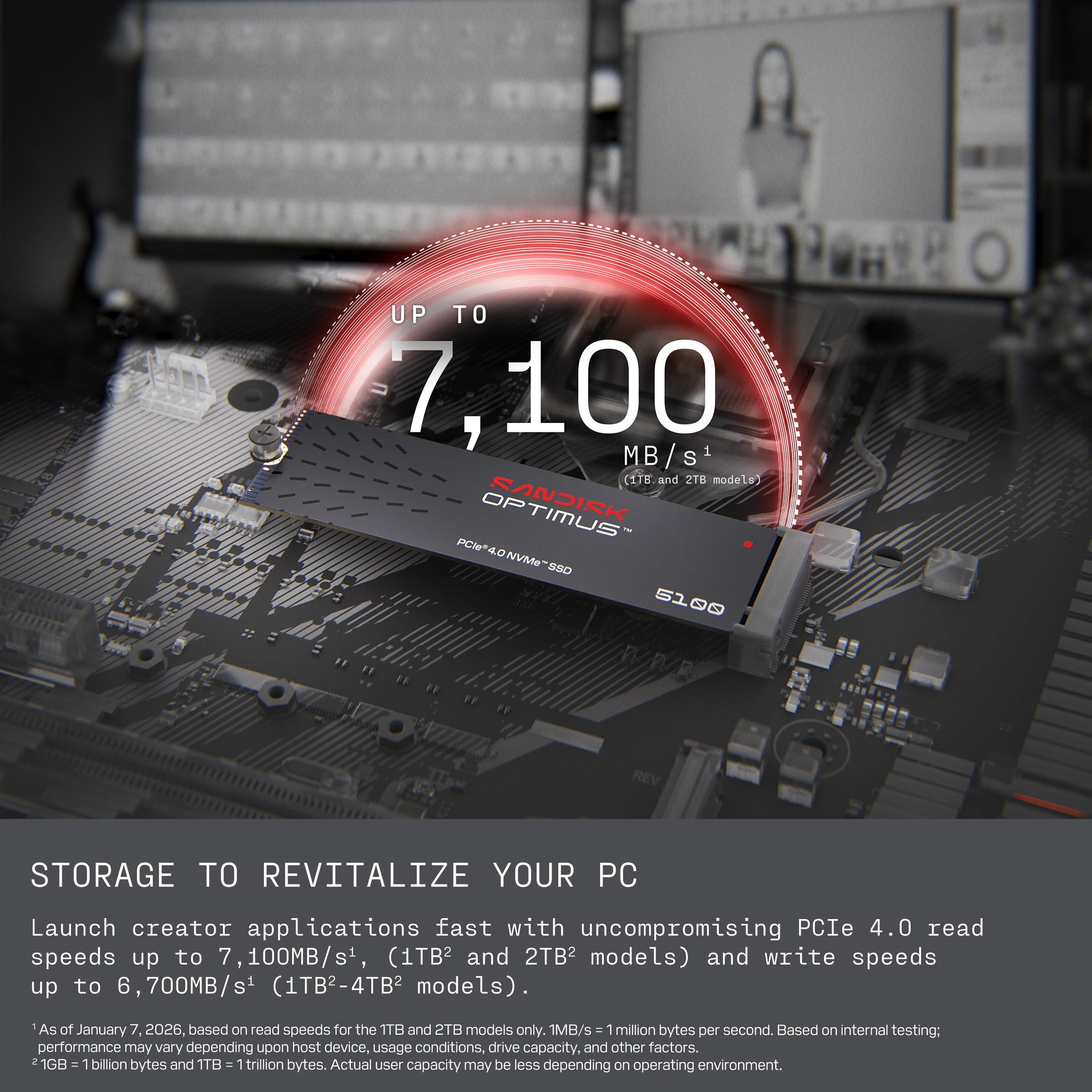 SANDISK 2TB Optimus 5100 NVMe SSD - PCIe 4.0 x4, M.2 2280, Up to 7,100 MB/s Read Speed - SDSP51200TAN - Image 2