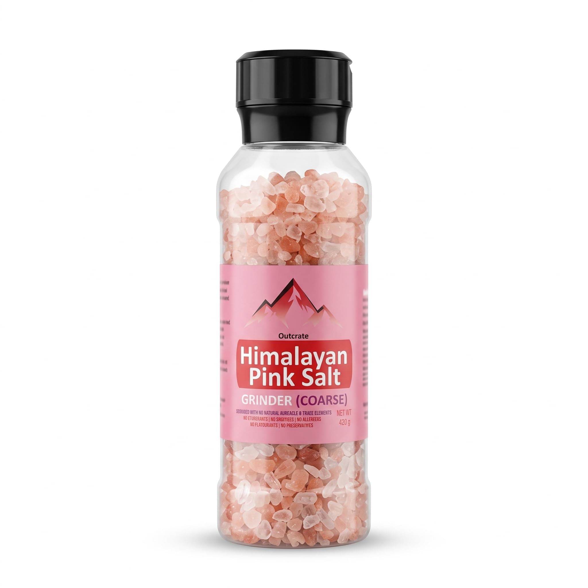 Outcrate Himalayan Pink Salt Grinder, Large 14.8 oz (420 g) - Coarse Grain Natural Rock Salt, No Additives, Built-In Grinder Bottle