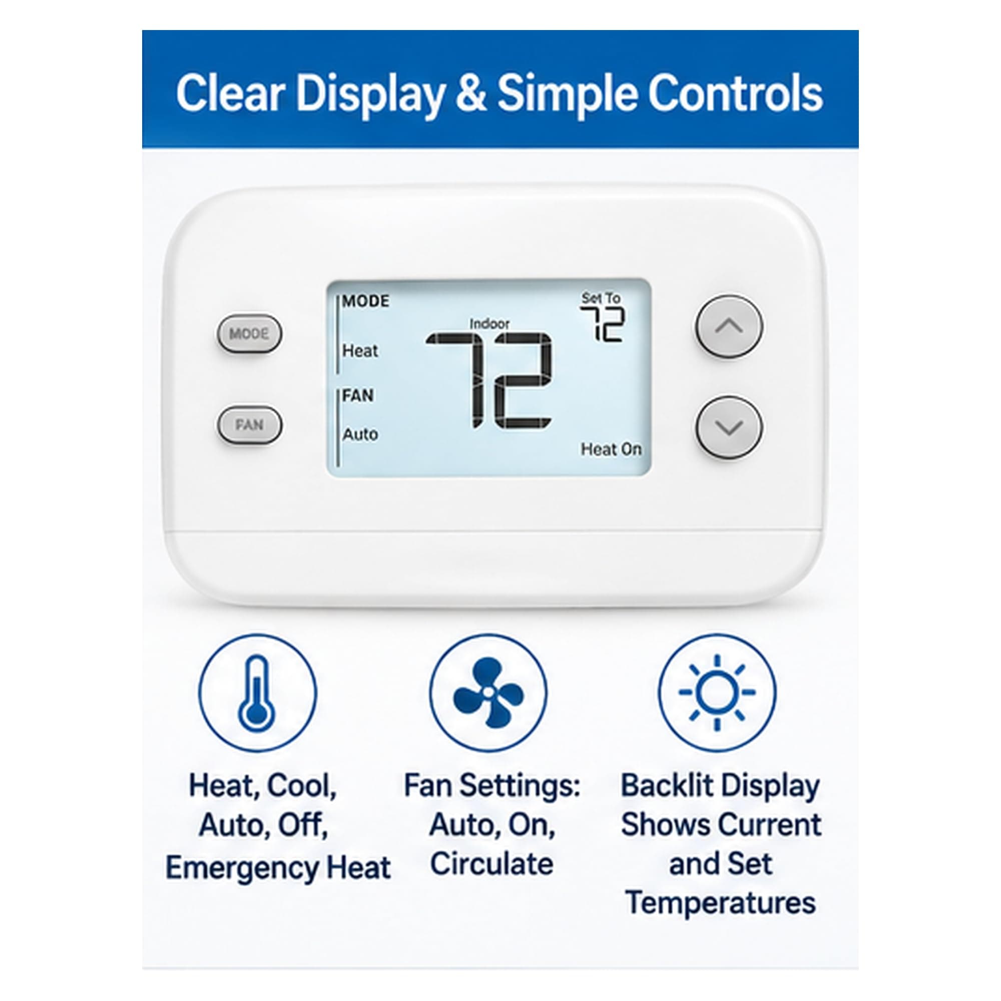 Honeywell Home FocusPRO N100 Thermostat TH1210U4001, 24V Heat Pumps with Auxiliary Heat or 1H/1C Conventional Systems, Includes 5-Year Warranty - Image 4