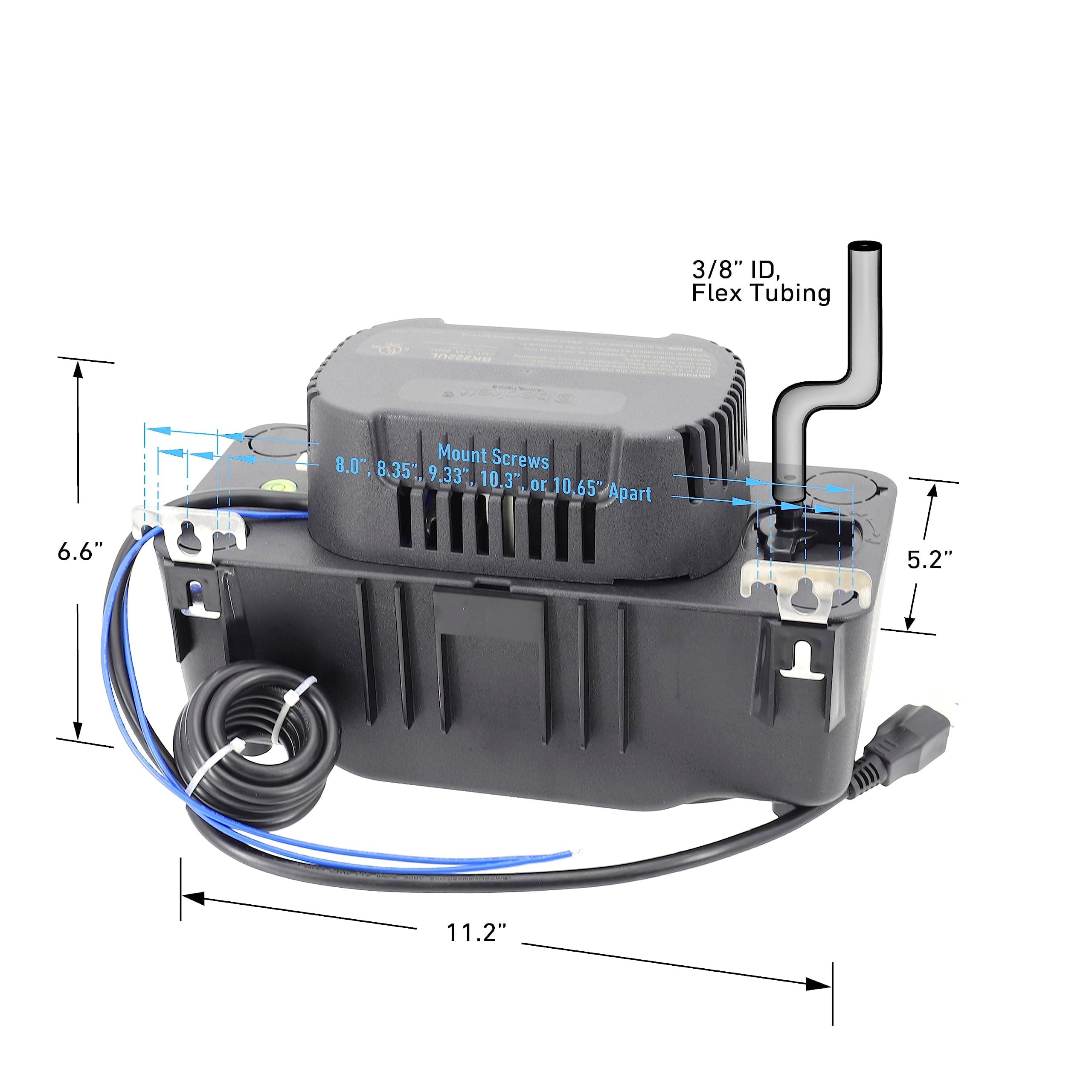 Beckett BK221UL Condensate Pump with Safety Switch, 115V, 22 ft Max Lift, 125 GPH, Automatic On/Off Operation, Black - Image 3