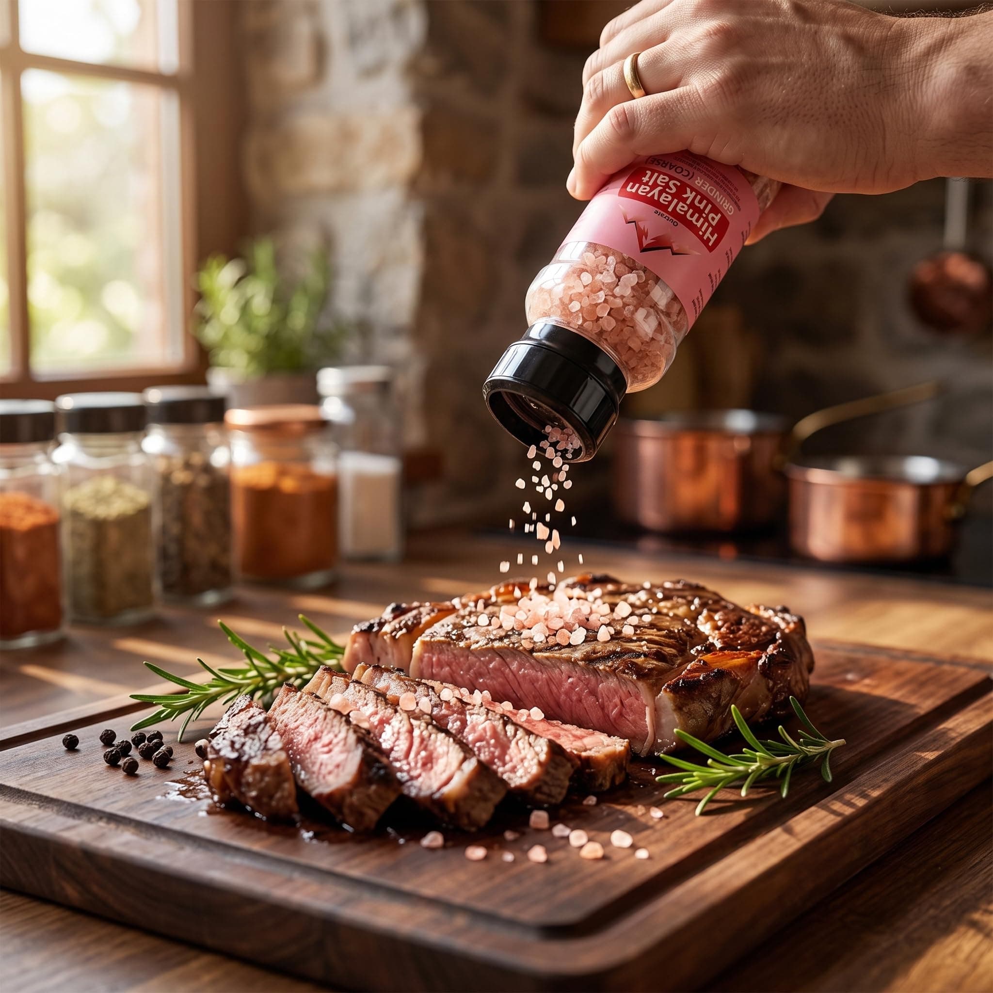 Outcrate Himalayan Pink Salt Grinder, Large 14.8 oz (420 g) - Coarse Grain Natural Rock Salt, No Additives, Built-In Grinder Bottle - Image 2